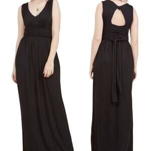 ModCloth Maxi Dress Jersey Knit Stretchy Tie Waist Solid Black Sleeveless Small